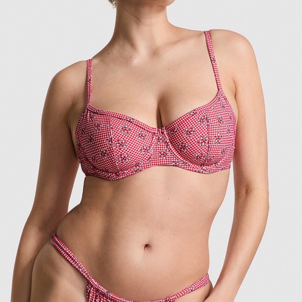 PINK Victoria’s Secret Red Gingham Floral Women's Bikini top